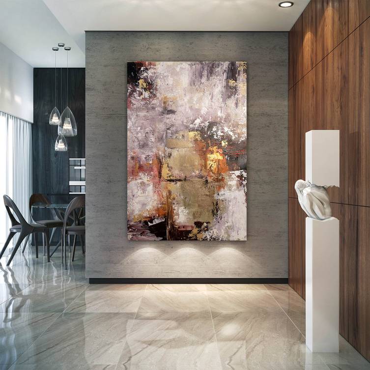 Brown Original Leaf Contemporary Abstract Canvas Wall Art 1PB1O